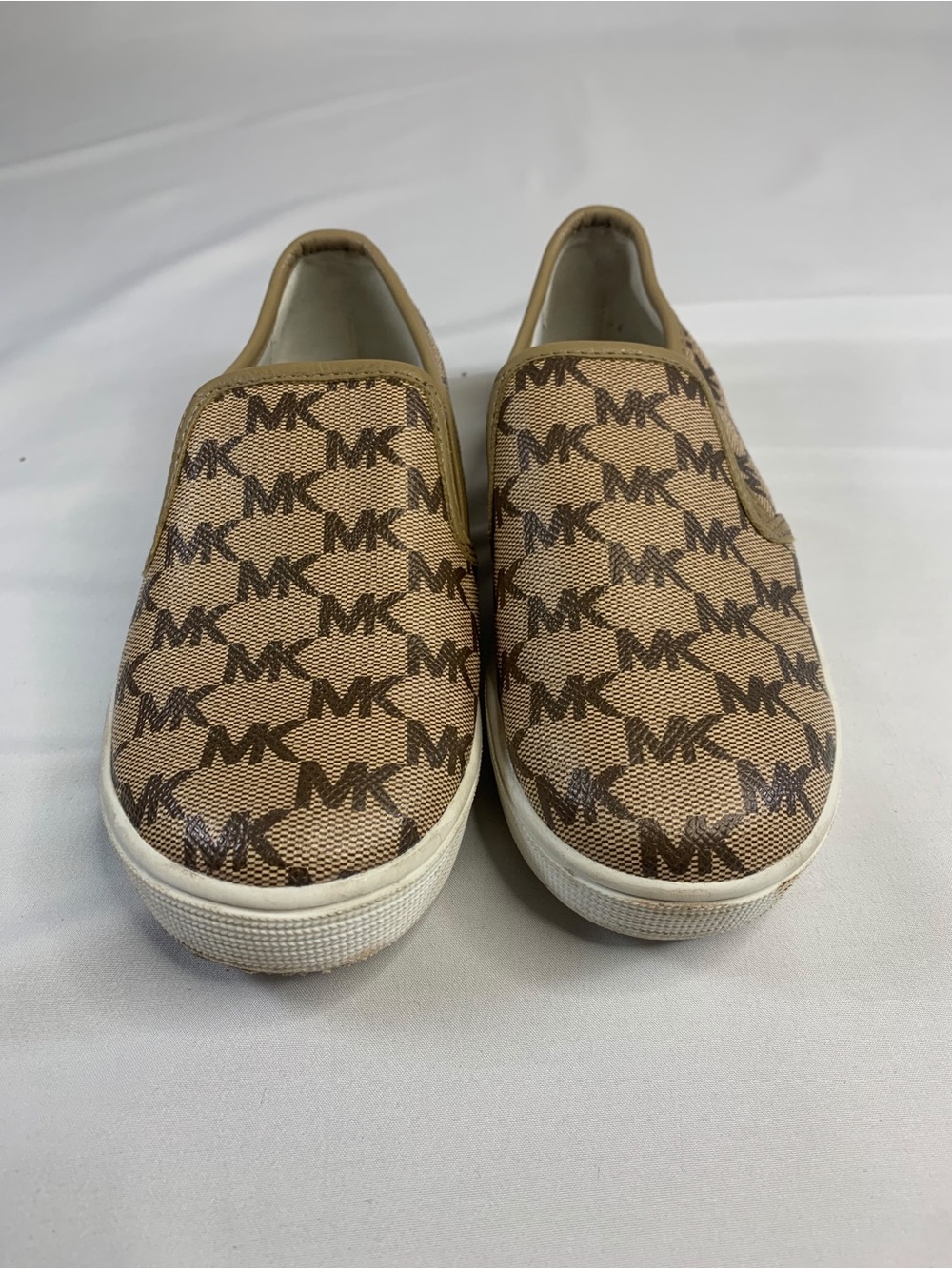 Michael Kors Beige/Brown MK Monogram Slip-On Moccasins